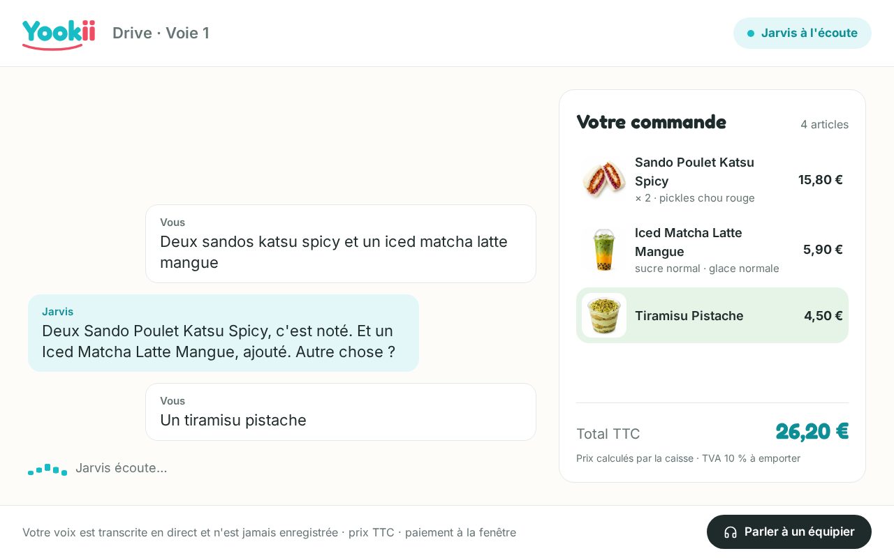 Écran du poteau : panier en construction pendant la commande vocale